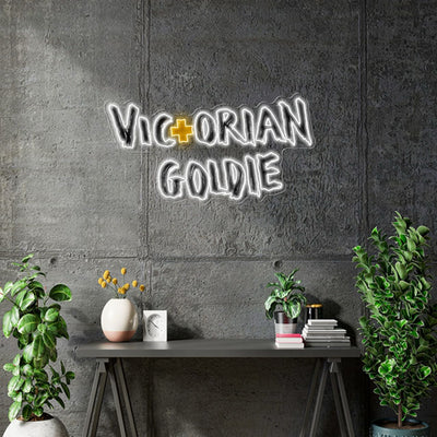 Custom Neon - VICTORIAN GOLDIE - White and Gold - Size: 80 x 42cm - indoor Sign (2yrs Warranty)