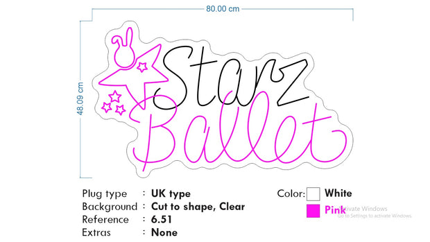 Custom Neon  - Starz Ballet Logo- White and Pink - Size: 80 x 48cm  - indoor Sign (2yrs Warranty)