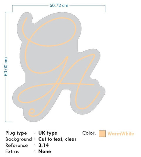 Custom Neon  - GA - Warm White - Size: 60cm x 50cm  - indoor Sign (2yrs Warranty)