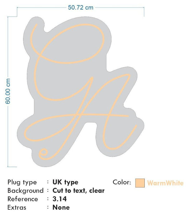 Custom Neon  - GA - Warm White - Size: 60cm x 50cm  - indoor Sign (2yrs Warranty)