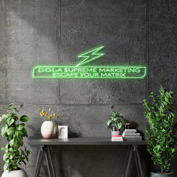 Custom Neon  -  DOLA SUPREME MARKETING - GREEN - Size: 36 x 10inch  - indoor Sign (2yrs Warranty)
