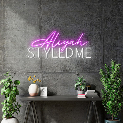 Custom neon - Aliyah Styled me  - 60cm x 26cm  -  White and Pink - incl Shipping and 2yrs Warranty