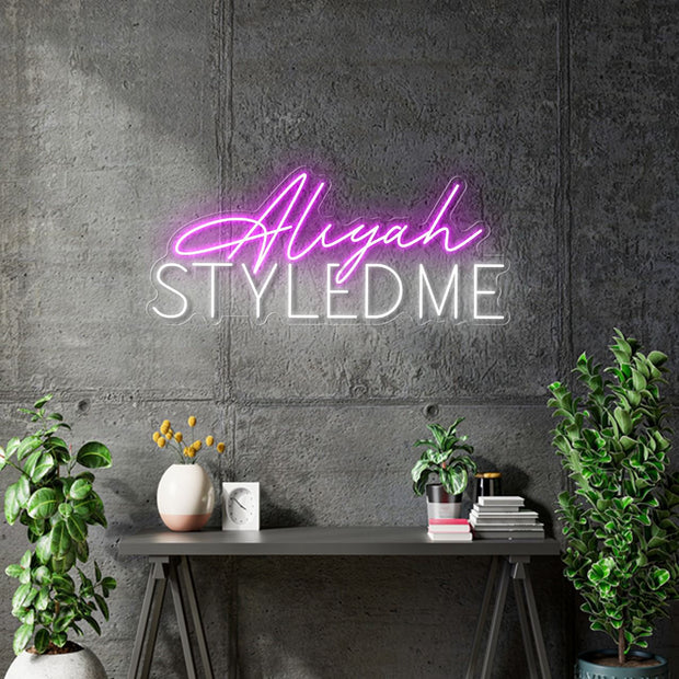 Custom neon - Aliyah Styled me  - 60cm x 26cm  -  White and Pink - incl Shipping and 2yrs Warranty