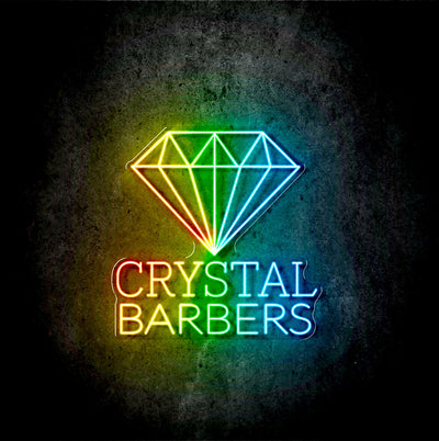 Custom Neon -  CRYSTAL BARBERS  - RGB Multicolour - 80cm x 78cm - INDOOR  - Remote dimmer and Delivery (2yrs Warranty)