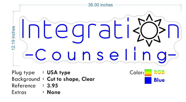 Custom neon - Integration Counseling  - 36 x 12inch -  Blue and RGB  - incl Shipping and 2yrs Warranty