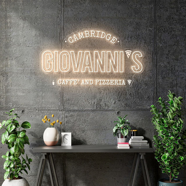Custom neon - Giovanni's -   120cm x 67cm  - Warm White  - incl Shipping and 2yrs Warranty