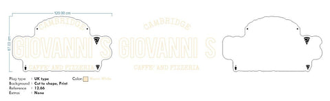 Custom neon - Giovanni's -   120cm x 67cm  - Warm White  - incl Shipping and 2yrs Warranty