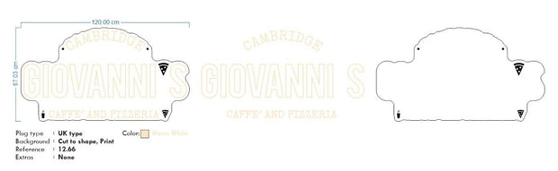 Custom neon - Giovanni's -   120cm x 67cm  - Warm White  - incl Shipping and 2yrs Warranty