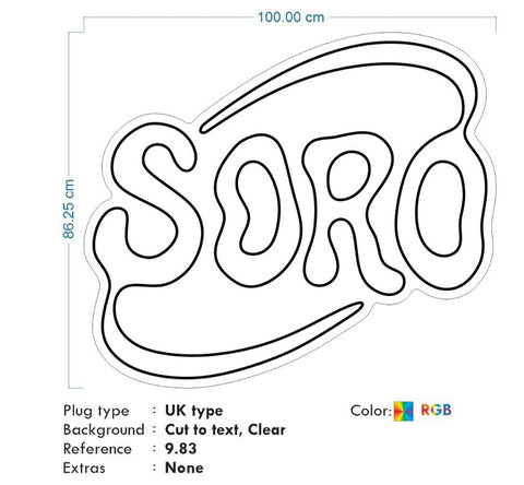 Custom neon - SORO Logo - Size: 100cm x 86cm - RGB - incl Shipping and 2yrs Warranty