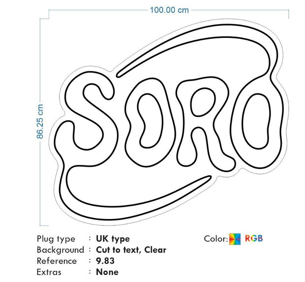 Custom neon - SORO Logo - Size: 100cm x 86cm - RGB - incl Shipping and 2yrs Warranty