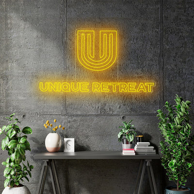 Custom neon - UNIQUE RETREAT -  100cm x 55cm - Multi colour RGB - incl Shipping and 2yrs Warranty