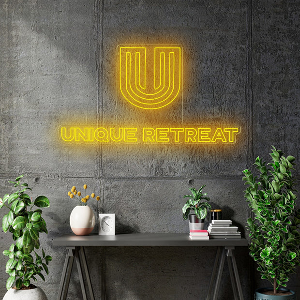Custom neon - UNIQUE RETREAT -  100cm x 55cm - Multi colour RGB - incl Shipping and 2yrs Warranty
