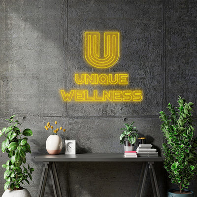 Custom neon - UNIQUE WELLNESS  -  100cm x 84cm - Multi colour RGB - incl Shipping and 2yrs Warranty