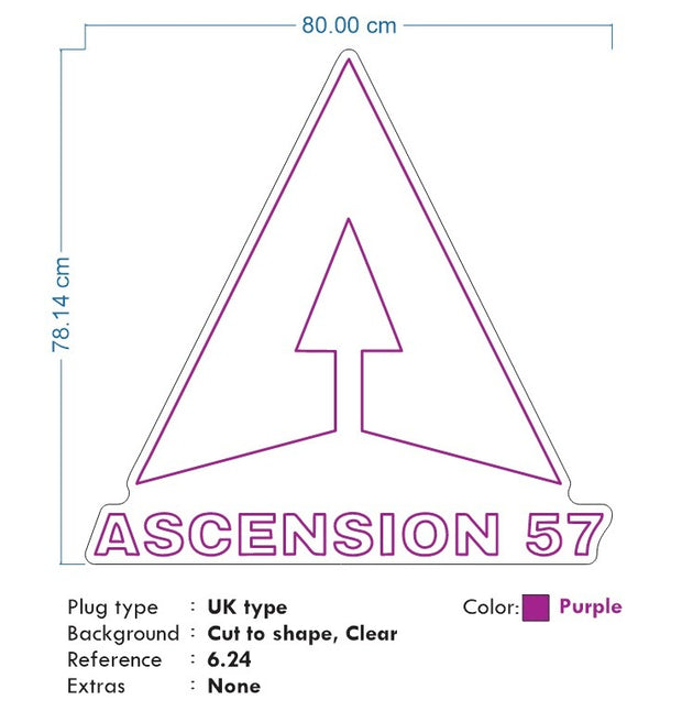 Custom neon -  ASCENSIONS 57 - Size: 80 x 78cm (32inch)  -  PURPLE - incl Shipping and 2yrs Warranty