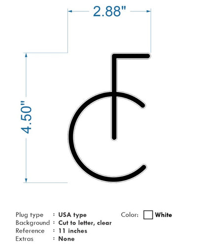 Custom neon -  FC - thin cut to letter - Wire from the middle - 20 UNITS - Size: 4.5 x 2.88 inch - Warm White - incl Shipping and 2yrs Warranty
