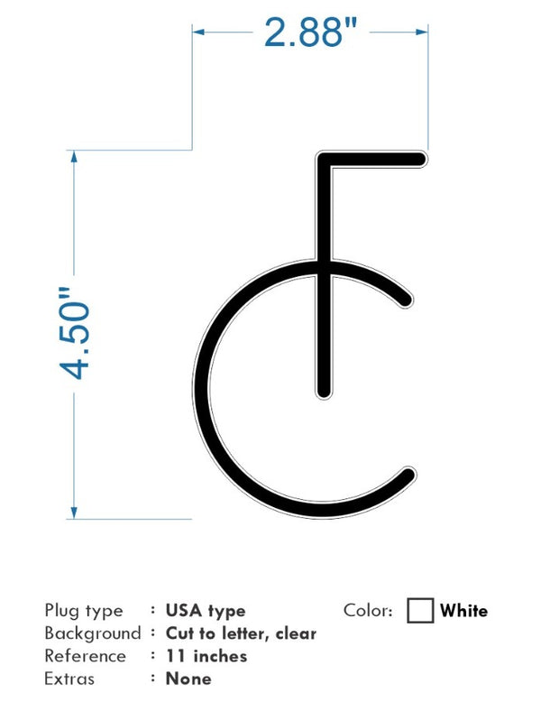 Custom neon -  FC - thin cut to letter - Wire from the middle - 4 UNITS - Size: 4.5 x 2.88 inch - White - incl Shipping and 2yrs Warranty