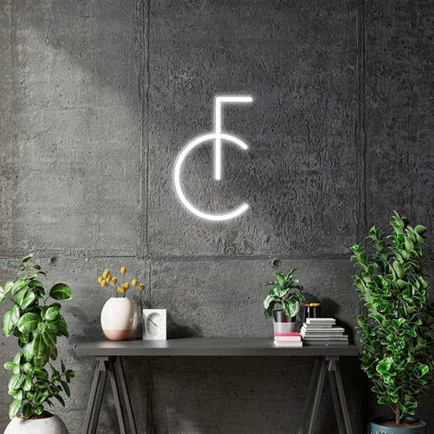 Custom neon -  FC - thin cut to letter - Wire from the middle - 4 UNITS - Size: 4.5 x 2.88 inch - White - incl Shipping and 2yrs Warranty