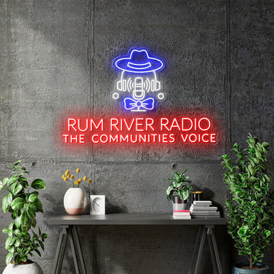 Custom neon -  RUM RIVER RADIO- Size: 24 x 14inch - Red, Blue and White - incl Shipping and 2yrs Warranty