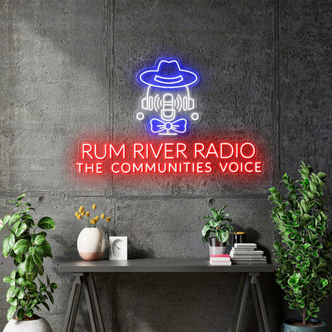 Custom neon -  RUM RIVER RADIO- Size: 24 x 14inch - Red, Blue and White - incl Shipping and 2yrs Warranty