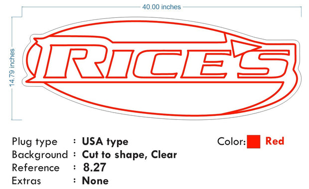 Custom neon for Britney -  RICES  - Size:  40inch x 14inch  - RED - incl Shipping and 2yrs Warranty