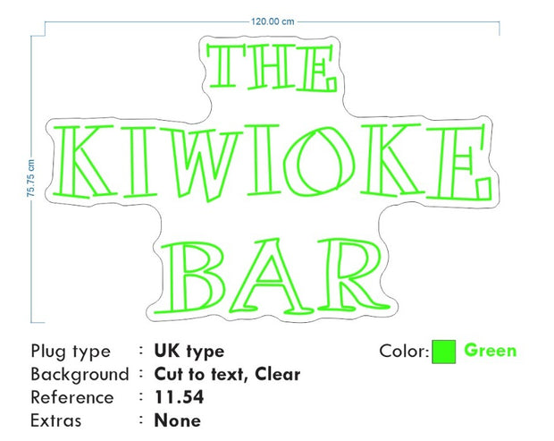 Custom neon -  The Kiwioke Bar  - Size: 120cm x 75cm  - Green -  incl Shipping and 2yrs Warranty