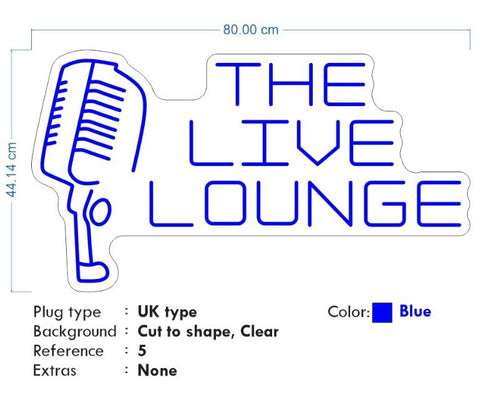 Custom neon -  The Live Lounge  - Size: 80cm x 44cm  - Blue -  incl Shipping and 2yrs Warranty