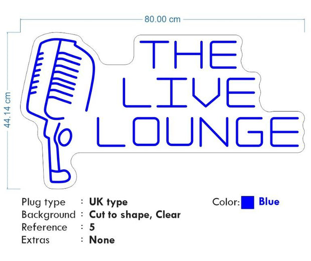 Custom neon -  The Live Lounge  - Size: 80cm x 44cm  - Blue -  incl Shipping and 2yrs Warranty