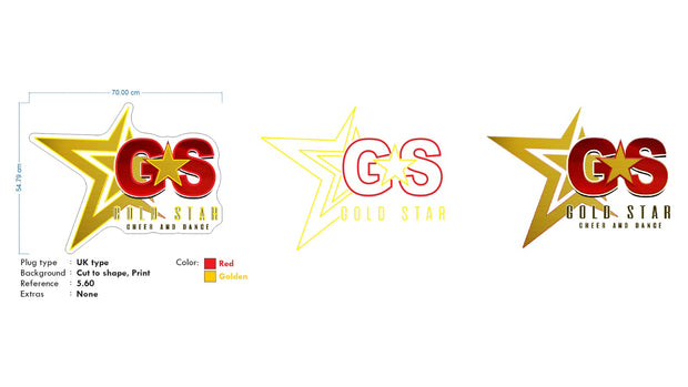 Custom neon - Gold Star, JC School of Dance, DDA Dance Doc Academy -  incl Shipping and 2yrs Warranty
