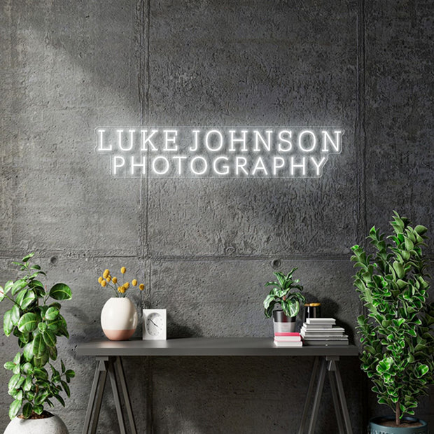 Custom neon -  Luke Johnson Photography  - Size: 60cm x 12cm  - White -  incl Shipping and 2yrs Warranty