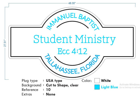 Custom neon - STUDENT MINISTRY  - Size:  48 x 27inch  - White and Light Blue -  incl Shipping and 2yrs Warranty
