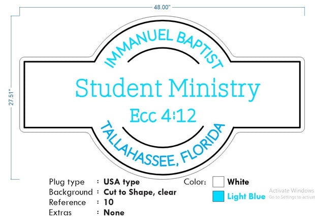 Custom neon - STUDENT MINISTRY  - Size:  48 x 27inch  - White and Light Blue -  incl Shipping and 2yrs Warranty