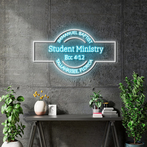 Custom neon - STUDENT MINISTRY  - Size:  48 x 27inch  - White and Light Blue -  incl Shipping and 2yrs Warranty