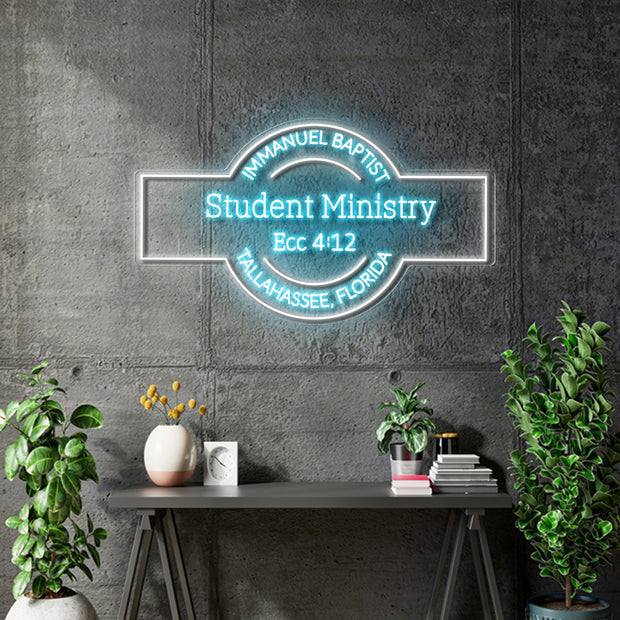 Custom neon - STUDENT MINISTRY  - Size:  48 x 27inch  - White and Light Blue -  incl Shipping and 2yrs Warranty