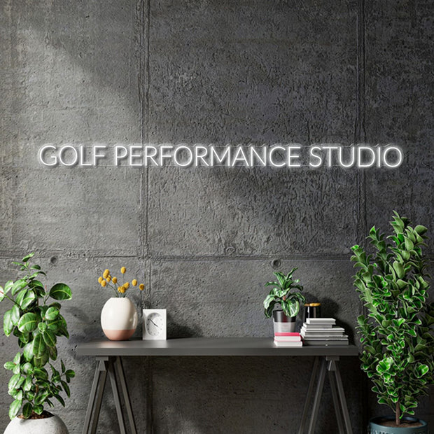 Custom neon -  GOLF PERFORMANCE STUDIO  - Size: 200cm x 12cm  - White Neon -  incl Shipping and 2yrs Warranty