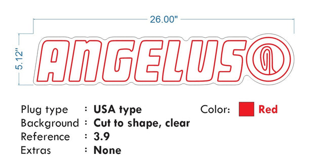 Custom neon -  Angelus - Size: 26inch x 5inch  - RED - with free Stand + BATTERY BOX -  incl Shipping and 2yrs Warranty