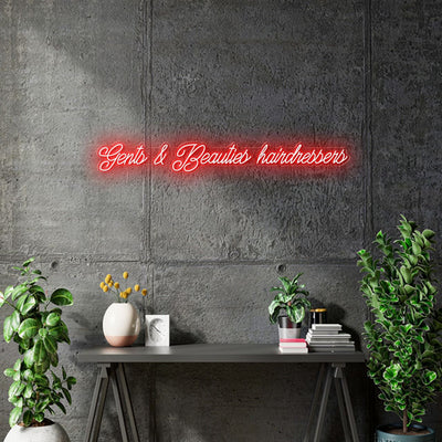 Custom neon -  Gents and Beauties Hairdressers - Size: 100 x 13cm  - Red -  incl Shipping and 2yrs Warranty