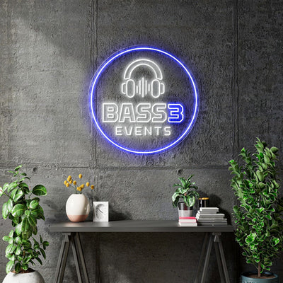 Custom neon - BASS3 Events -  65cm - White, Blue neon  -  incl Shipping and 2yrs Warranty