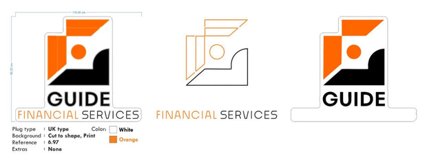 Custom neon | 2 units * Guide Financial Services -  Size: 110cm x 92cm - UV Print and Orange and White neon -  incl Delivery, and 2yrs Warranty