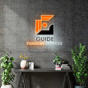 Custom neon | 2 units * Guide Financial Services -  Size: 110cm x 92cm - UV Print and Orange and White neon -  incl Delivery, and 2yrs Warranty