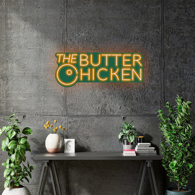 Custom Neon | The Chicken Butter   Size: 100cm x 38cm - Orange with Green Acrylic -  incl Delivery, VAT and 2yrs Warranty