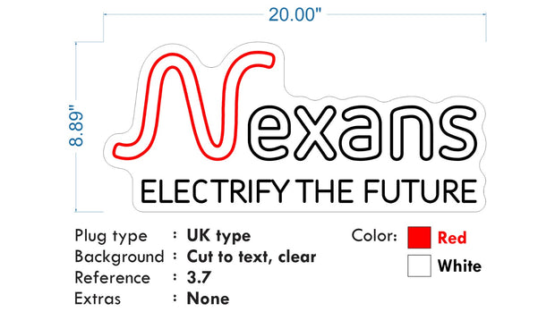Custom Neon |  Nexans -  Size: 20inch x 8.89inch - Red and White -  incl Delivery, and 2yrs Warranty