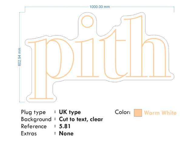 Custom Neon |  Pith -  Size: 100cm x 60cm - Warm White -  incl Delivery, and 2yrs Warranty