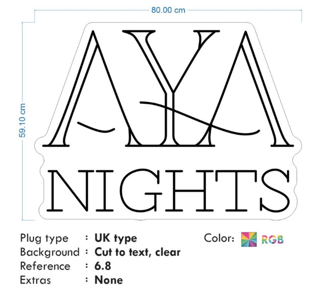 Custom Neon |  AYA Nights -  Size: 80cm x 59cm - RGB Neon -  incl Shipping , and 2yrs Warranty