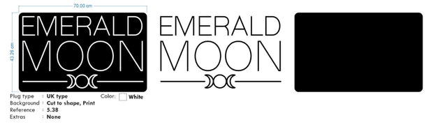 Custom Neon |  Emerald Moon -  Size: 70cm x 43cm - White Neon , Black acrylic -  incl Shipping , and 2yrs Warranty