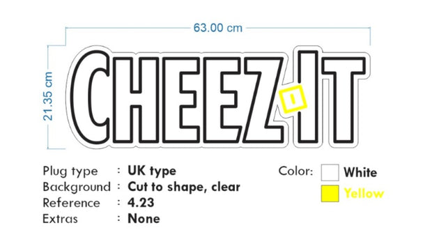 Custom Neon | Cheeze it -  63cm x 21cm - White and Yellow -  incl Shipping , and 2yrs Warranty