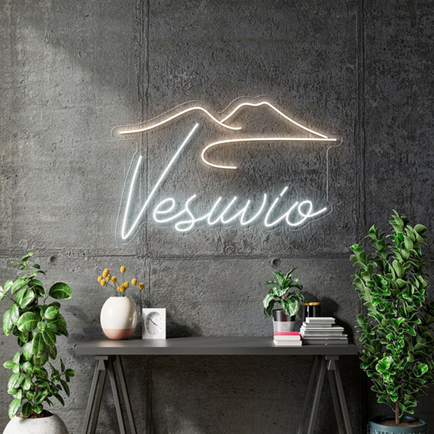 Custom Neon - Vesuvio logo - Warm white and White - 80x50cm - indoor Signs