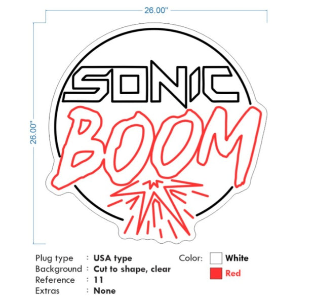 Custom Neon - Sonic Boom - White and Red - 26inch - indoor Signs