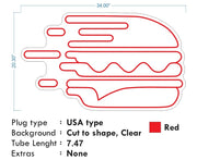 Custom Neon - Burger - RED color - 34x20inch  - dimmer and delivery