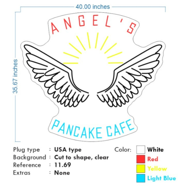 Custom Neon - Angel's Pancake Cafe - 40x35inch - dimmer and delivery