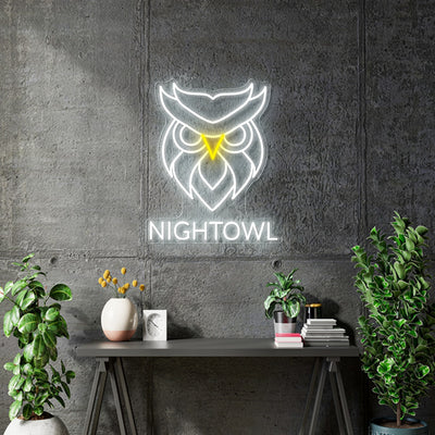 Custom Neon - NightOwl - White and Yellow - 20x16inch - Remote dimmer and Delivery